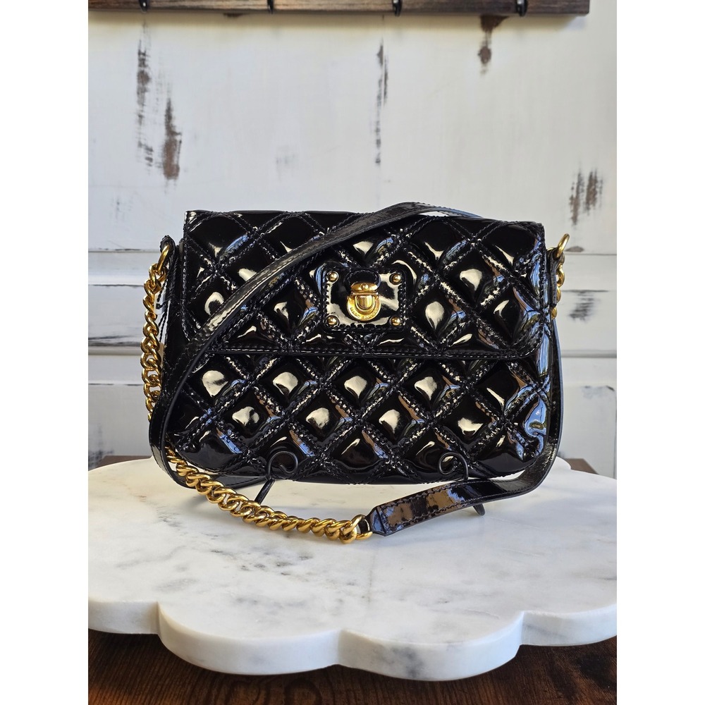 Marc Jacobs Black Quilted‎ Patent Leather The Single Chain Shoulder Bag Tags